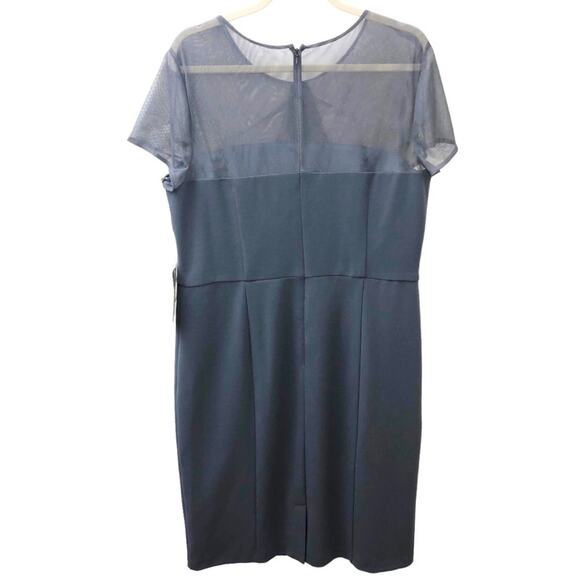 JS Collections Slate Blue Short Sleeve Illusion Cocktail Dress 16 NWT - Picture 6 of 12